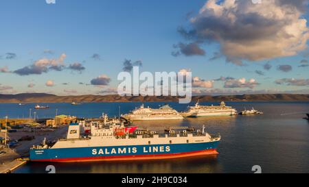 Vassilios of Salamis Lines at Lavrio port,Greece Stock Photo