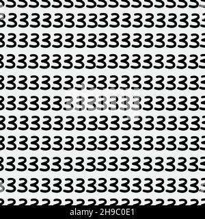 Abstract hand drawn seamless pattern with number 3 shape elements. Black and white texture. Stock Vector