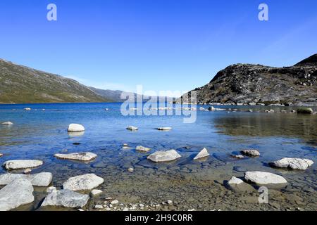 Camp Ataa, Greenland. The Ataa camp is located in northern Greenland at about five hours sailing from Ilulissat, in a beautiful bay that is the ideal Stock Photo