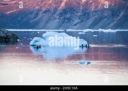 Camp Ataa, Greenland. The Ataa camp is located in northern Greenland at about five hours sailing from Ilulissat, in a beautiful bay that is the ideal Stock Photo