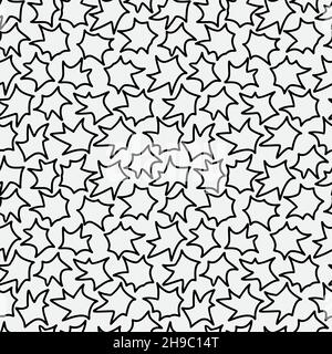 Abstract hand drawn seamless pattern with maple leaf shape elements. Black and white texture. Stock Vector