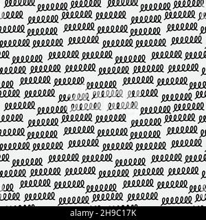 Abstract hand drawn loops seamless pattern, black and white texture. Stock Vector