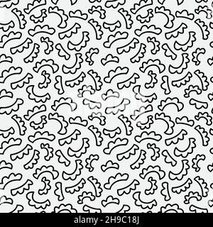 Abstract hand drawn seamless pattern with ruffles shape elements. Black and white texture. Stock Vector