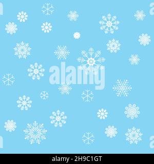 Illustration Christmas background with snowflakes of different sizes and shapes. Illustration in a minimalist style, abstract background. Stock Vector