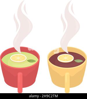 Tea with lemon semi flat color vector object set Stock Vector