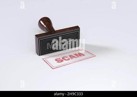 Rubber stamping that says Scam on White Background. Stock Photo