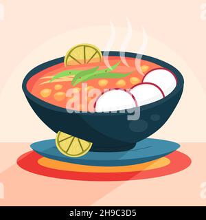 Pozole illustration in hand drawn style Vector illustration. Stock Vector