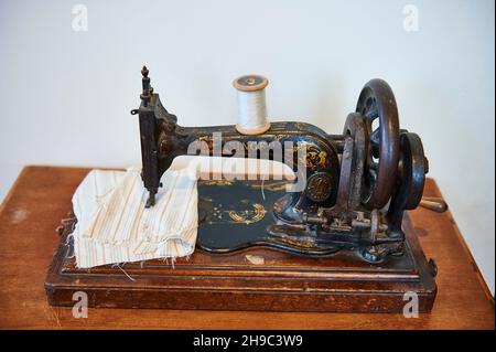 Old Singer Sewing Machine, Interior of the Ethnographic Museum of Artziniega Stock Photo