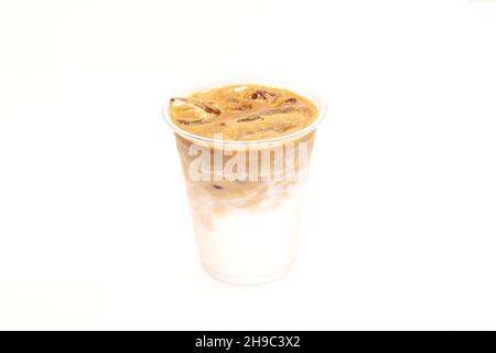 Vanilla iced latte served in a plastic to go cup Stock Photo - Alamy