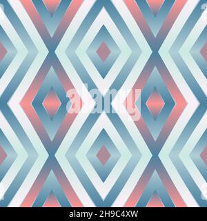 Geometric tile patchwork seamless pattern vector illustration Pastel blue pink white gradient colors Fashion abstract lines graphic design background Stock Vector
