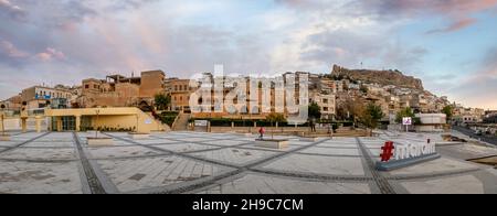 Mardin, Turkey. View of the square of the old Mardin city center with a sign Stock Photo