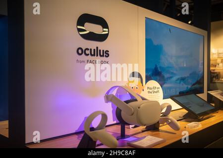 London- December 2021:Oculus googles retail display. VR headset product Stock Photo