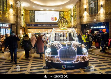 London- December 2021: Christmas lights inside the Broadway Centre in Hammersmith Stock Photo