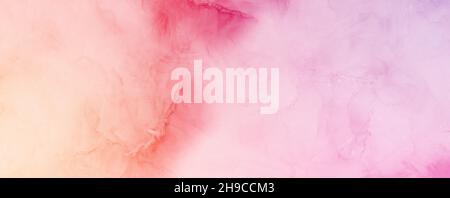 Abstract colored marble background, stains of pink coral orange and purple paint on the surface of the water. Liquid colorful backdrop.