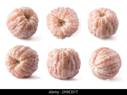 peeled white grapefruits also called citrus paradisi, collection in different angles, isolated on white background Stock Photo