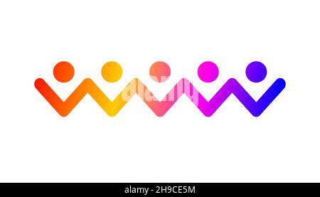 Abstract people holding hands logo. Minimal  geometric symbol of friendship, family. Unity of  group, team. Teamwork, networking icon. Vector illustra Stock Vector
