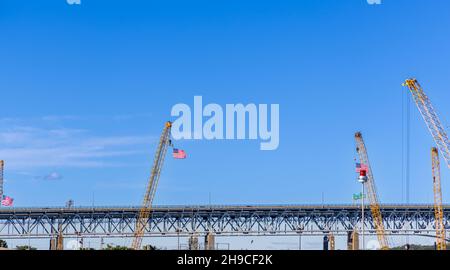 Detail image of the Thames River Amtrak bridge, New London, CT Stock Photo