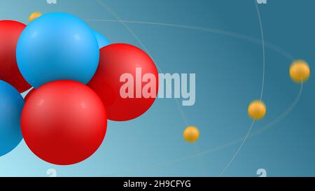 Atomic structure in the action detail view 3D render Stock Photo