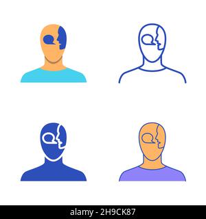 Schizophrenia icon set in flat and line style. Mental illness symbol. Vector illustration Stock Vector