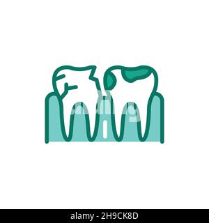 Teeth with caries color line icon. Isolated vector element. Outline ...