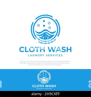 Simple round logo rotating with bubbles. Laundry vector, wash, clean, design template, symbol, icon Stock Vector