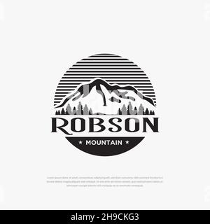 Mountain forest logo design Template black circle.illustrations,symbols,icons Stock Vector
