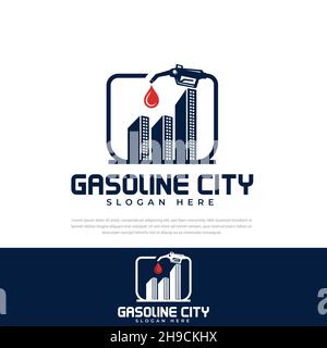 Gas station logo design in the city.Logo templates,symbols,icons Stock Vector