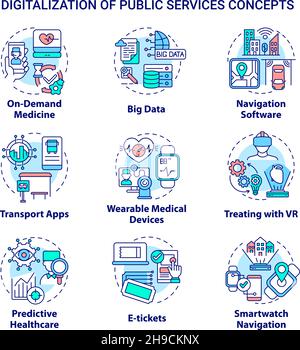 Digitalization of public services concept icons set Stock Vector
