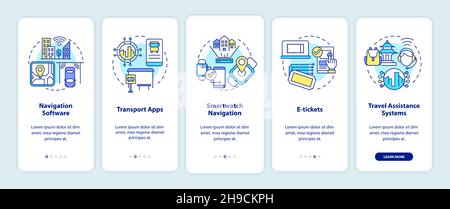 Digitalization of public transportation onboarding mobile app page screen Stock Vector
