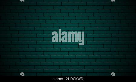 Dark green nightly brick wall realistic design background. Green brick background design template. Stock Vector