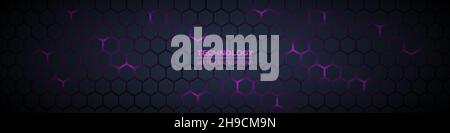 Dark gray and purple horizontal hexagonal technology abstract wide vector background. Stock Vector