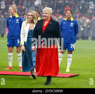 LONDON, England - DECEMBER 05:Sue Hough MBE (Women's Conference) (Chair) before kick off  during Vitality Women's FA Cup Final 2021 between Arsenal an Stock Photo