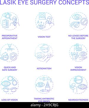 Laser eye surgery concepts gradient concept icons set Stock Vector