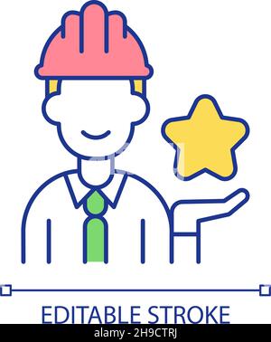 Worker with star RGB color icon Stock Vector