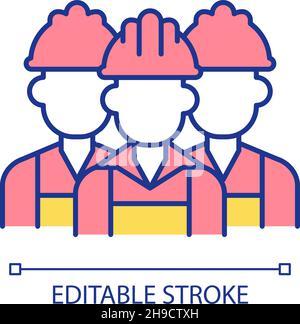 Workers in helmet group RGB color icon Stock Vector