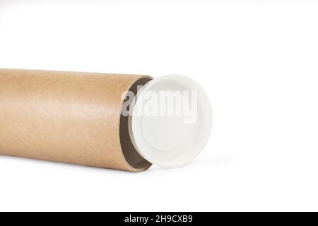 Cardboard cylinder container for storage artworks on a white background Stock Photo