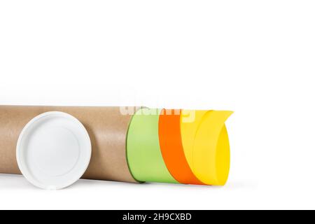 Cardboard cylinder container for storage artworks on a white background Stock Photo