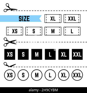 Clothing sizes labels Symbols XS, S, M, L, XL, XXL Stock Vector