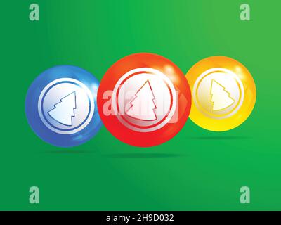 3D Illustration Of A Trio Of Bingo Lottery Balls With Abstract Christmas Tree Over Green Background Stock Vector