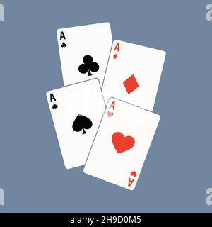 Set of four aces playing cards suits. Winning poker hand. Set of hearts, spades, clubs and diamonds ace Stock Vector
