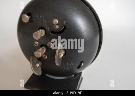 Close Up on the back of a Vintage alarm clock, USA Stock Photo