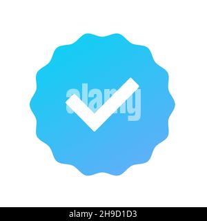 Approved icon. White check mark with blue circle shape. Sparkle Star Sticker label isolated on white background. Blue checkmark in circle for Stock Vector