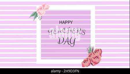 Digitally generated image of happy teacher's day text with striped pink background, copy space Stock Photo