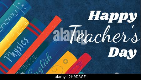 Digitally generated image of happy teacher's day text with school books Stock Photo