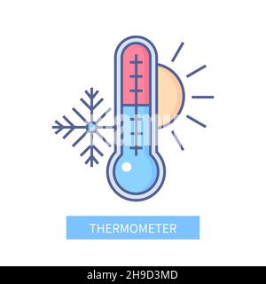 Thermometer - modern colorful line design style icon on white background. Neat detailed image of classic device for displaying current temperature. He Stock Vector