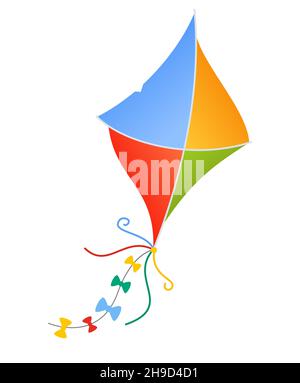 Colored kite - modern flat design style isolated object. Neat detailed image of toy that comes alive in the air on a windy day. Weightless, bright ite Stock Vector