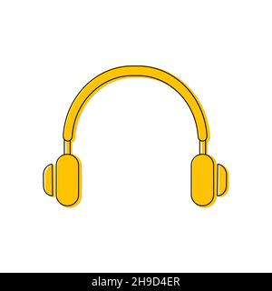 Headphones icon. One line drawing of headphone speaker device gadget continuous lineart design isolated on white background. Music element for Stock Vector