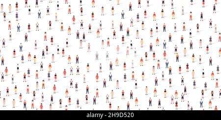 Seamless crowd people pattern set in flat style. Vector illustration men and women isolated on white background Stock Vector
