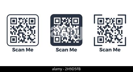 QR code set. Template of frames with text - scan me and QR code for smartphone, mobile app, payment and discounts. Quick Response codes. Vector Stock Vector