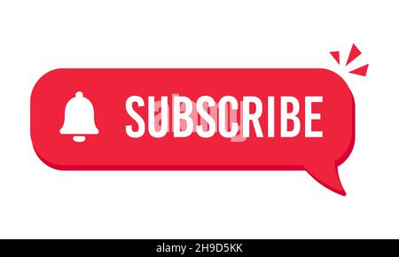 Subscribe label with bell icon. Click button on white background. Blogging, promotion. Social media concept. Vector Stock Vector